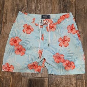 Abercrombie & Fitch Light Blue Swim Shorts with Coral Floral Print